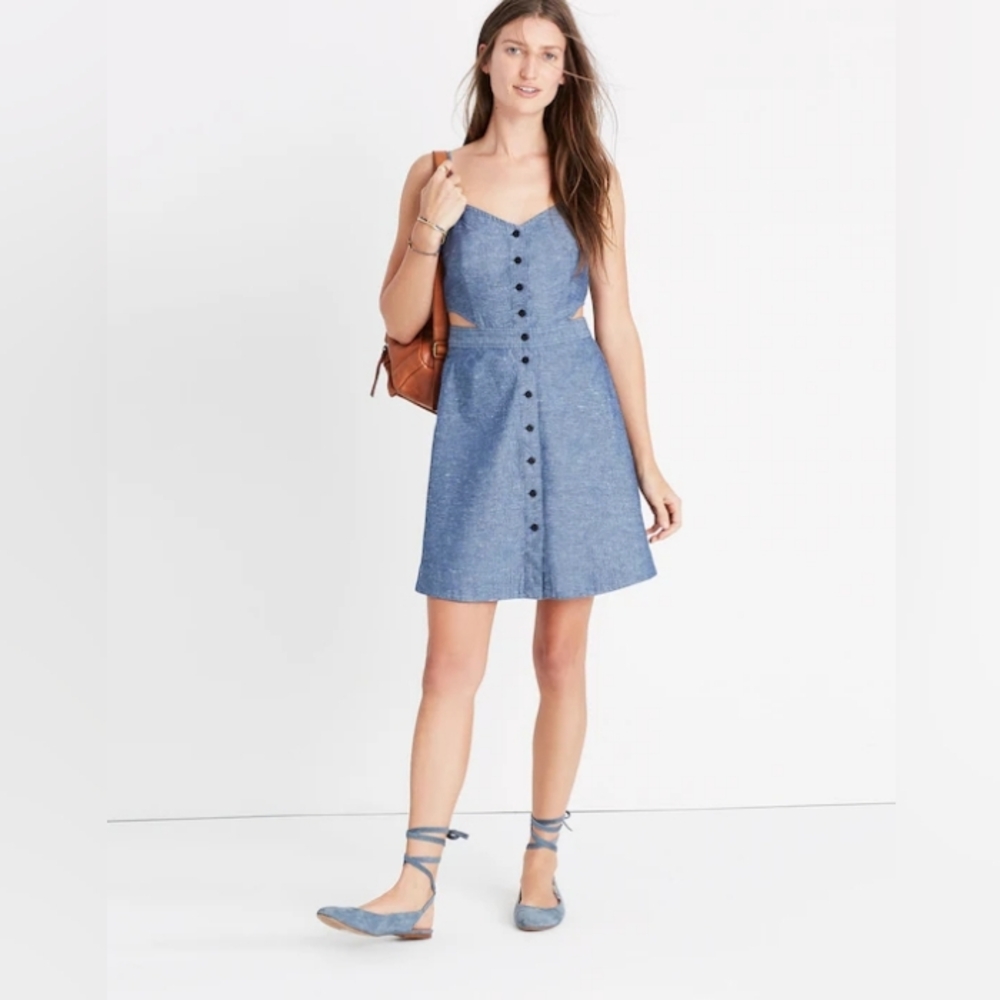 Madewell Chambray Cutout Cami Mini Blue Indigo Dress Classic Size 6